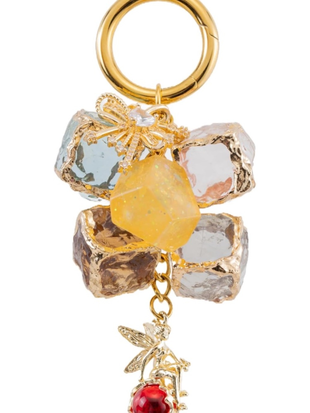 Gold-Tone Multi-Stone BAG CHARM  with Yellow Center Stone Comes Boxed